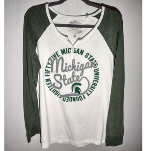 Three Square Michigan State Spartans Raglan Long Sleeve Henley Shirt Women's 2X